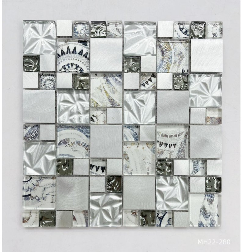 Blue Colour Glass Mosaic Laminated with Stainless Steel Mosaic Tiles for Decoration