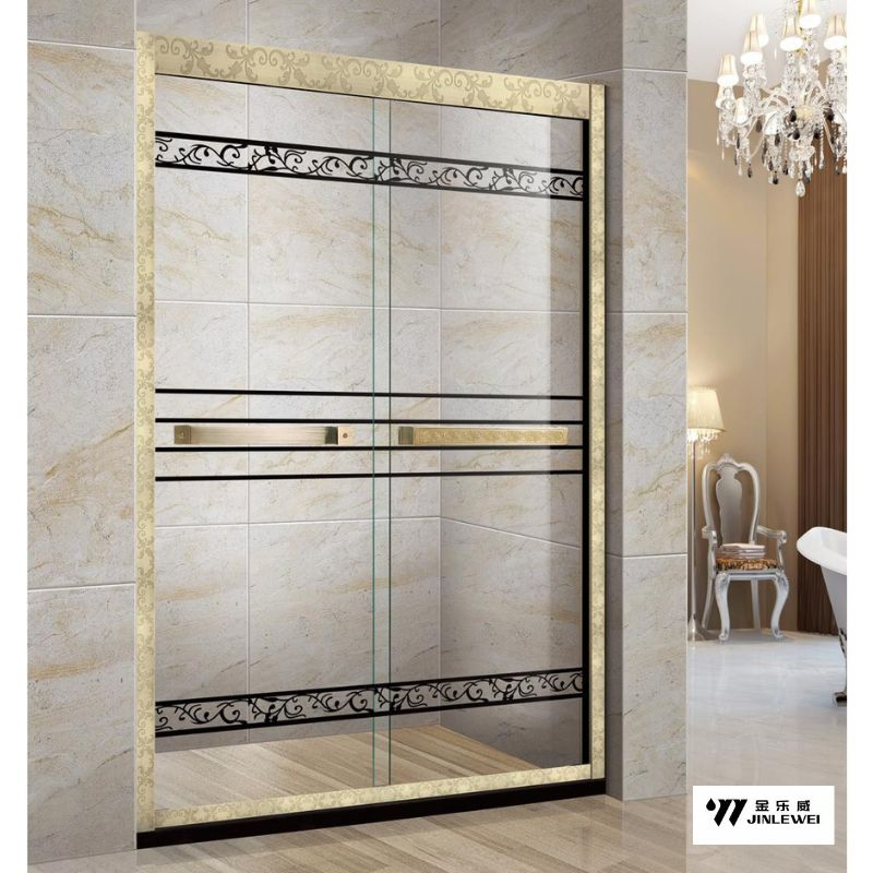 Jyy Custom Bathroom Gold Frame Tempered Glass Sliding Shower Door