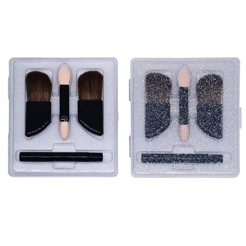 Promotional Gift 4 in 1 Portable Makeup Mini Brush Kit in Glitter Transparent Case