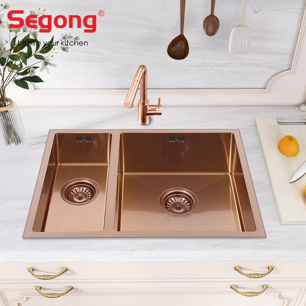 High Quality Duarable SUS304 Double Bowl Rose Gold Kitchen Sink