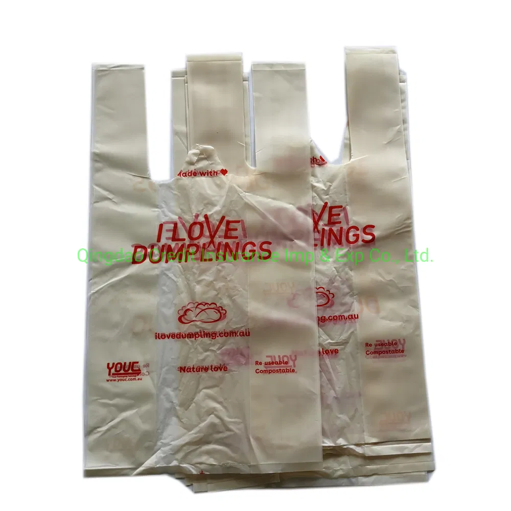 Corn Starch Made Custom Printed Biodegradable Vest Shopping Bag for Grocey Compostable T-Shirt Bag