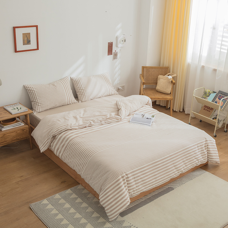 Striped Washed Cotton Comforter Twin-Size Bedding Set
