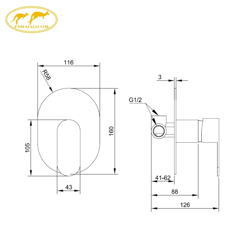 Watermark Bathroom Brass Body Thick panel Australian Standard Compliant Shower Mixer
