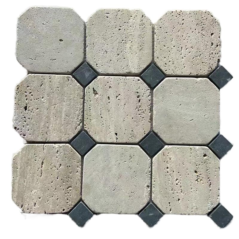 French Retro Octagonal Honed Travertine Marble Limestone Mosaic Marble Floor Wall Tiles