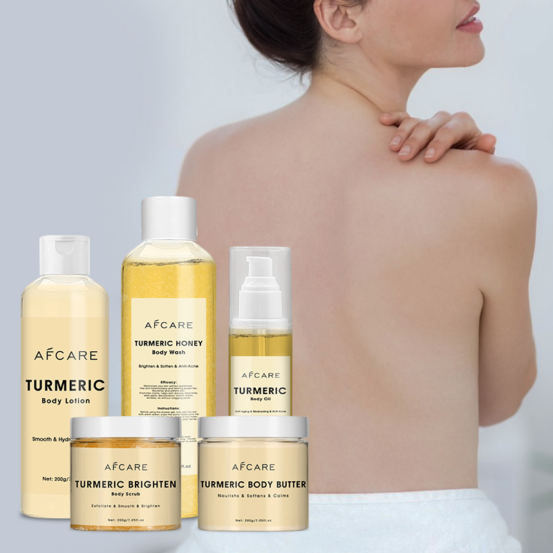 Private Label Nature Moisturizing Turmeric Body Care Set Cleansing Whitening Exfoliating