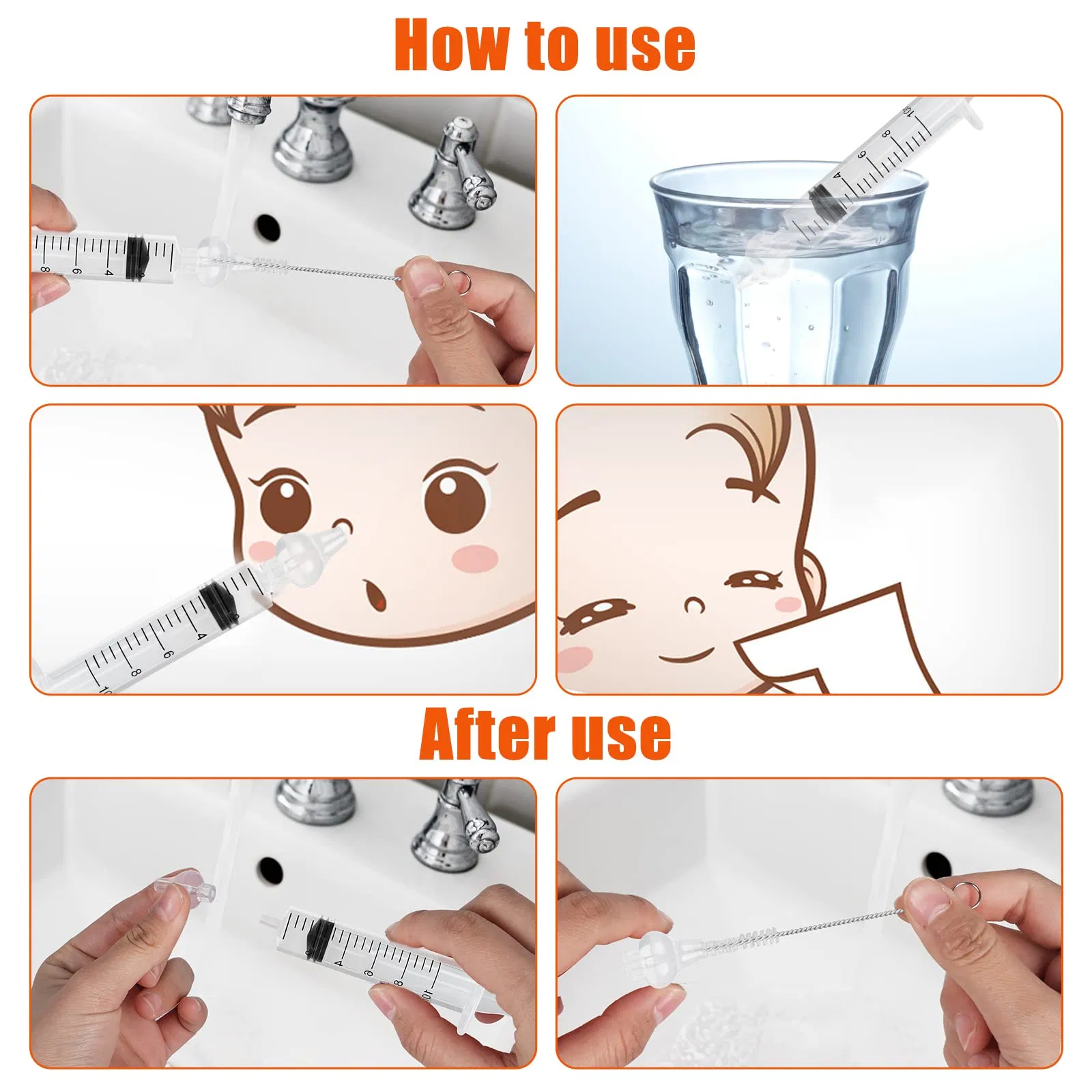Professional Baby Nasal Aspirator Irrigator Cleaning Brush Nose Syringe Mucus Clean Aspirator