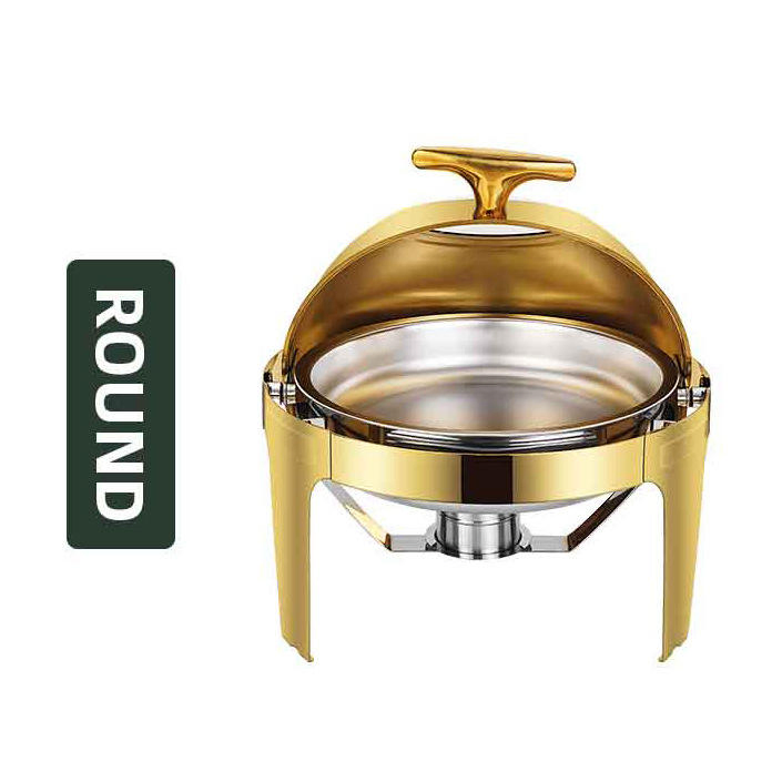 Gold-Plated Stainless Steel Breakfast Furnace for Hotel Restaurant Party Flip Buffet Chafing Dish Tableware