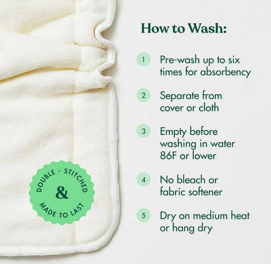 12 вкладышей для многоразовых подгузников, 4 слоя, бамбук