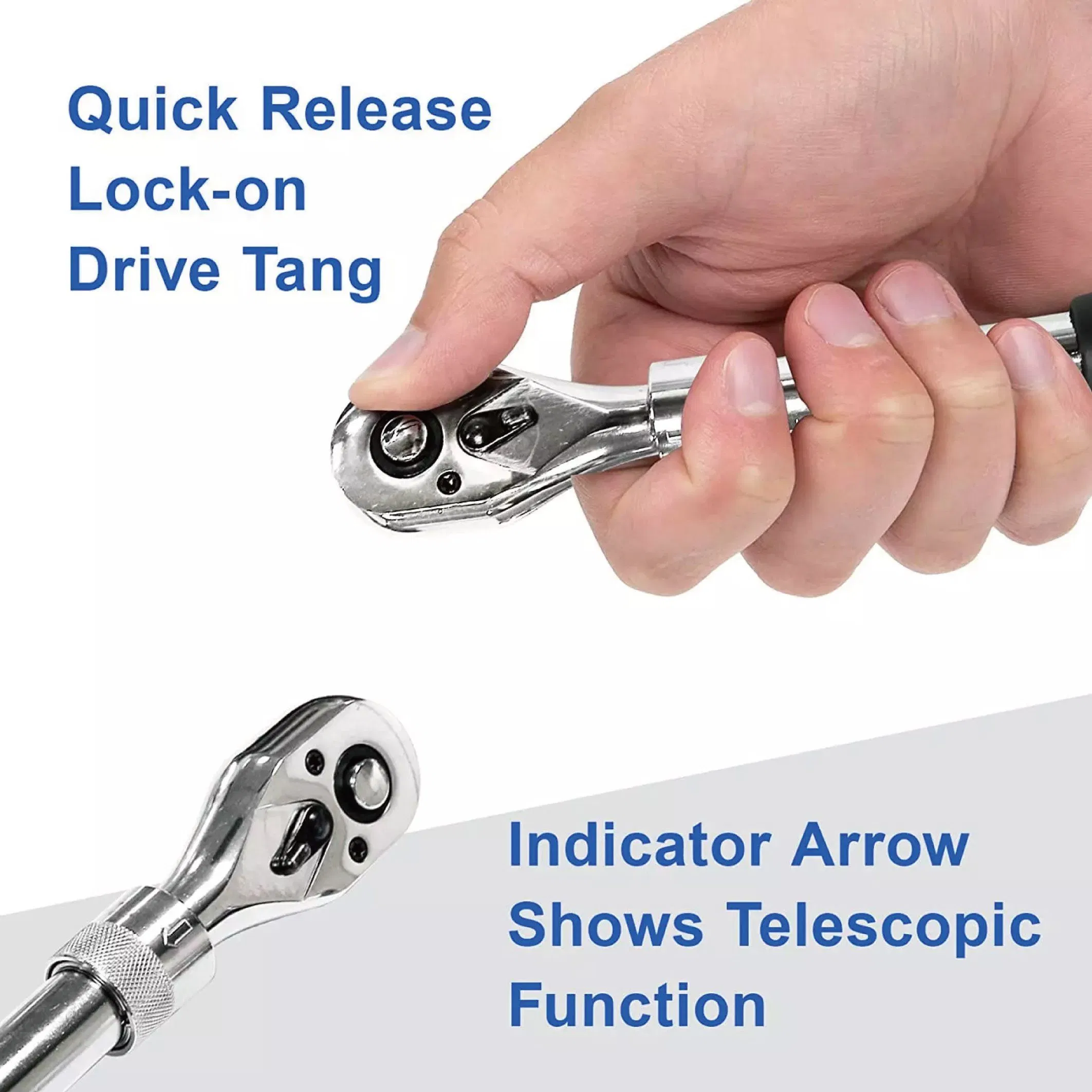 Гайковерт трещоточный 72 зуба, телескопический, быстросъемный