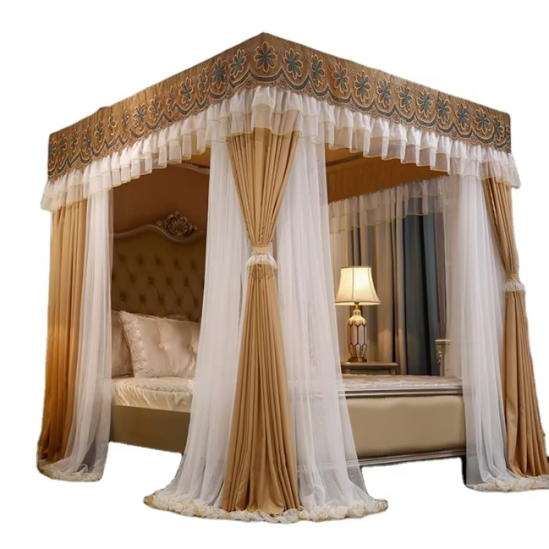 Wholesale Double-Layer Double-Rod Three-Opening Princess Curtain Embroidered Lace Mosquito Nets