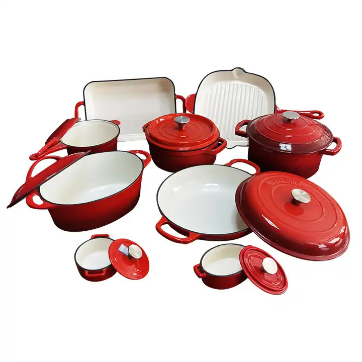 Enameled Cast Iron Cookware Sets 12PCS Color Enamel Coating Casserole Pot Dutch Oven Set