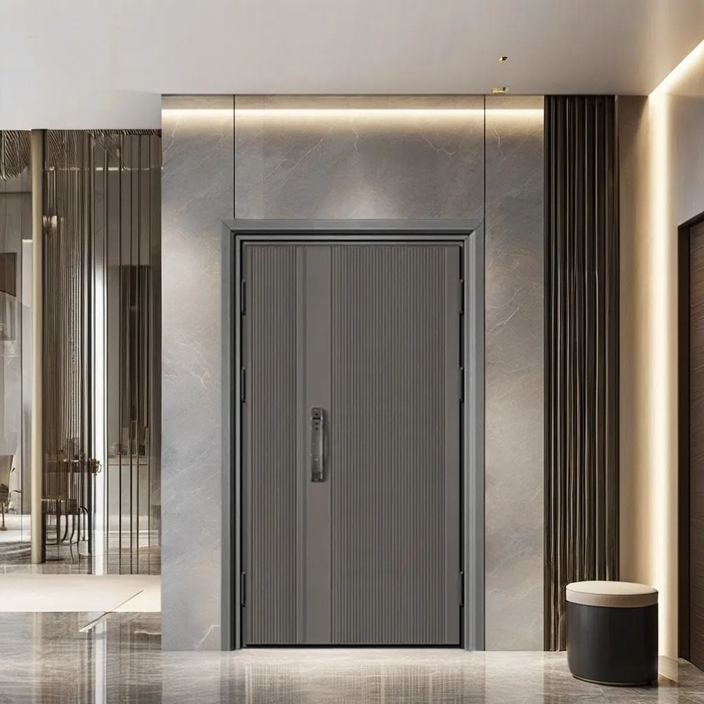 Автоматическая распашная дверь из алюминия и нержавеющей стали