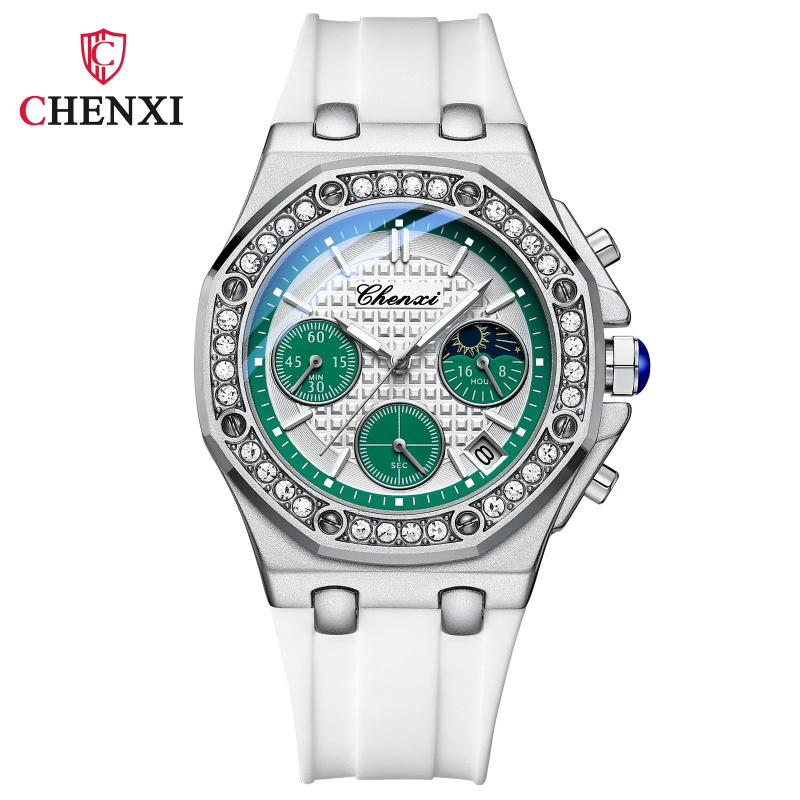 Chenxi Model Women's Quartz Watch Moon Phase Chronograph Diamond Watch