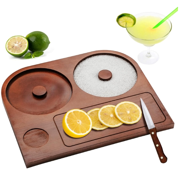 Bamboo Chopping Board & Bowl Place Handbanary Margarita Salt Sugar Rimmer Set for Cocktails