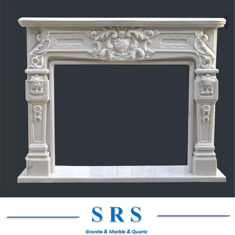 Designed Carved Limestone White Marble Fireplace Mantel