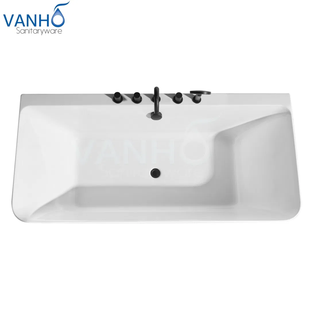 Ultra Thin Edge, Triple-Skirted, Acrylic Bathtub with Black Faucets, Drainer and Overflow