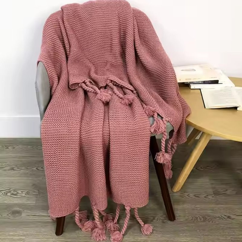 Soft Acrylic Fabric Knitting Blanket Living Room Sofa Plaid Knitting Crochet Blanket