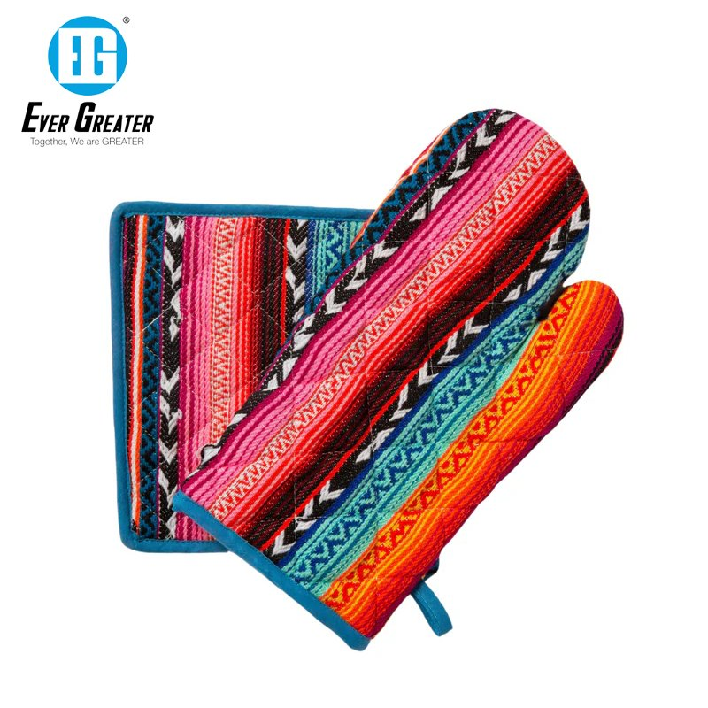 Custom Personalized Kitchen Accessories Print Oven Mitts Premium Cotton Heat Resistant Kitchen Towel & Oven Mitts Set