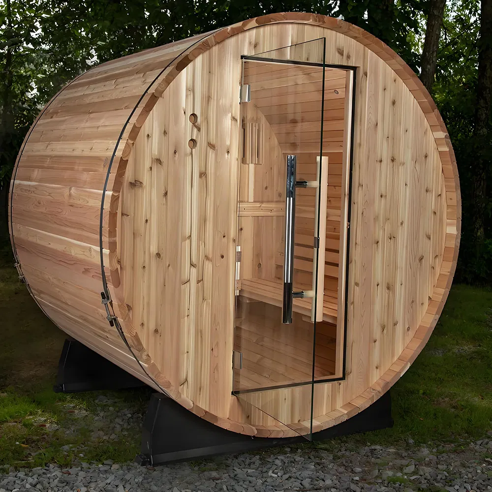Уличная бочкообразная сауна с подогревом для дачи