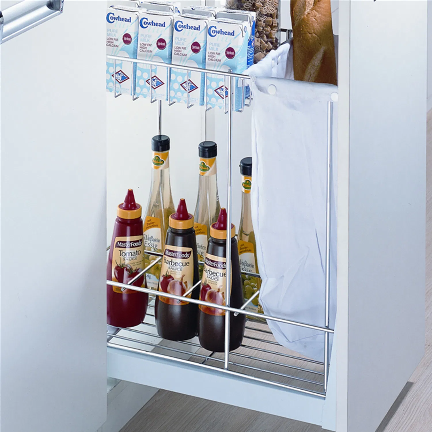 Kitchen Cabinet and Base System Multifunctional Under Mounted Soft Closing Storage Organizing Spice Rack Basket with a Bag (PTJ028-1)