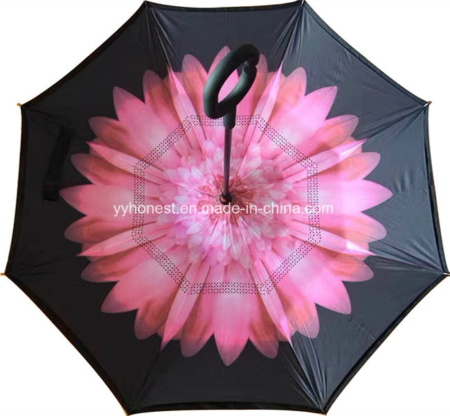 Custom New Design Folded Car C Handle Inverted Umbrella