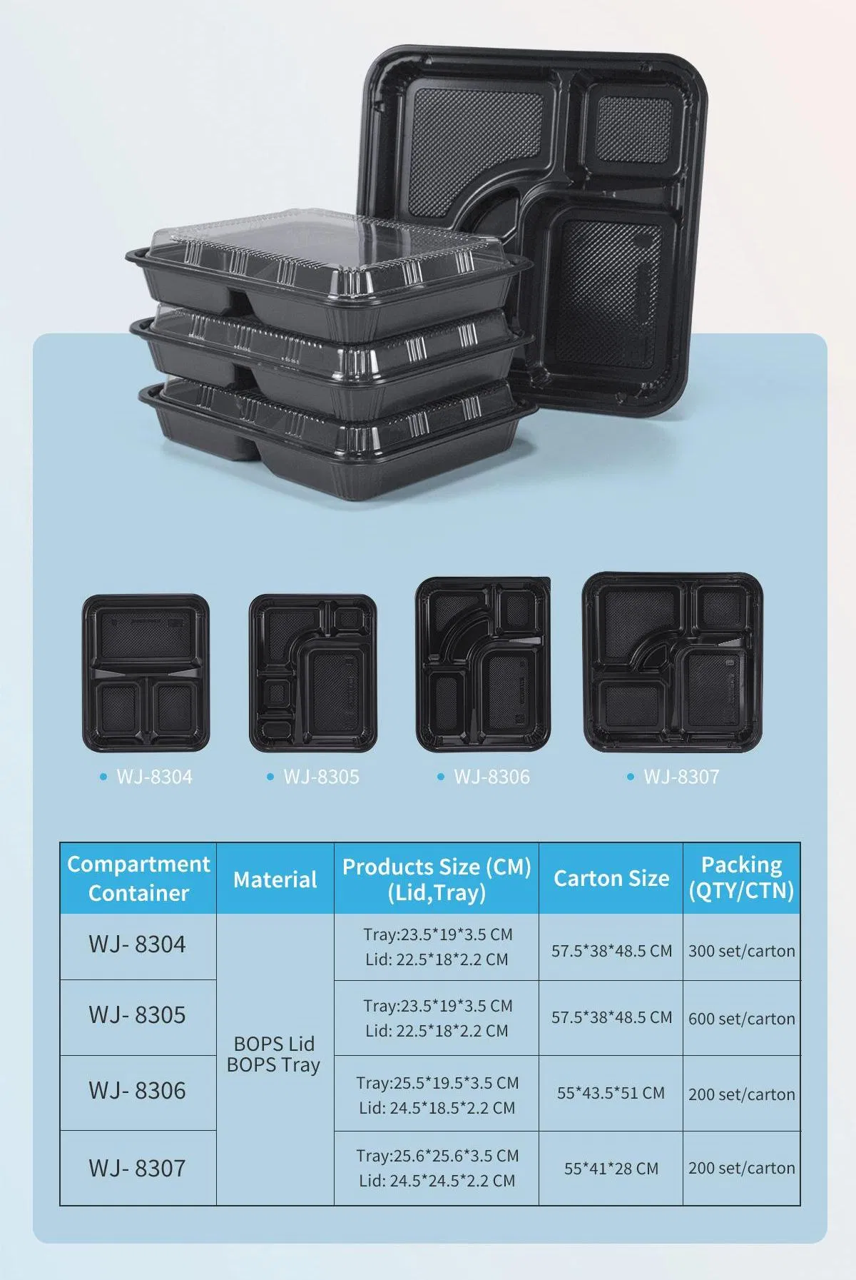 Recyclable Plastic 4 Compartments Food Container Takeaway Lunch Box