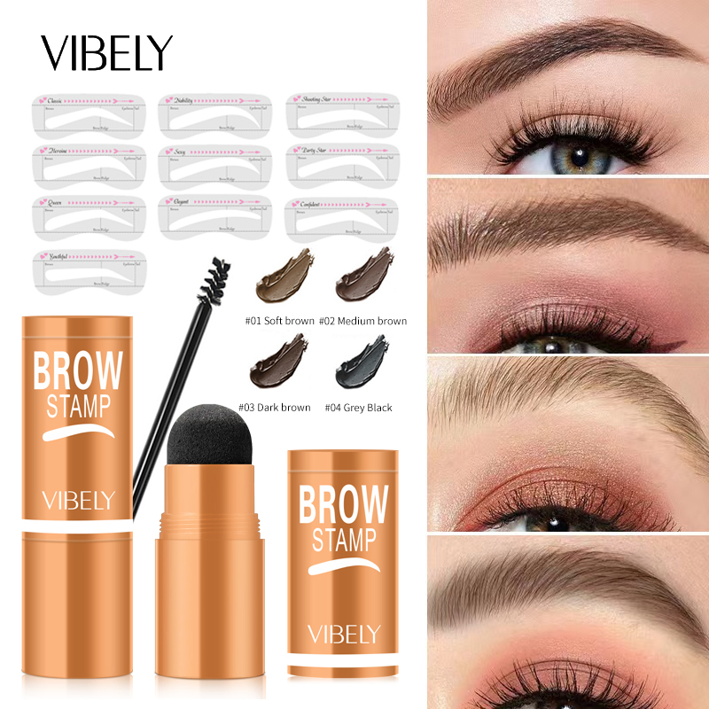 Makeup Waterproof Eyebrow Stamp Stencil Kit with Brush Enhance Eyebrow Powder