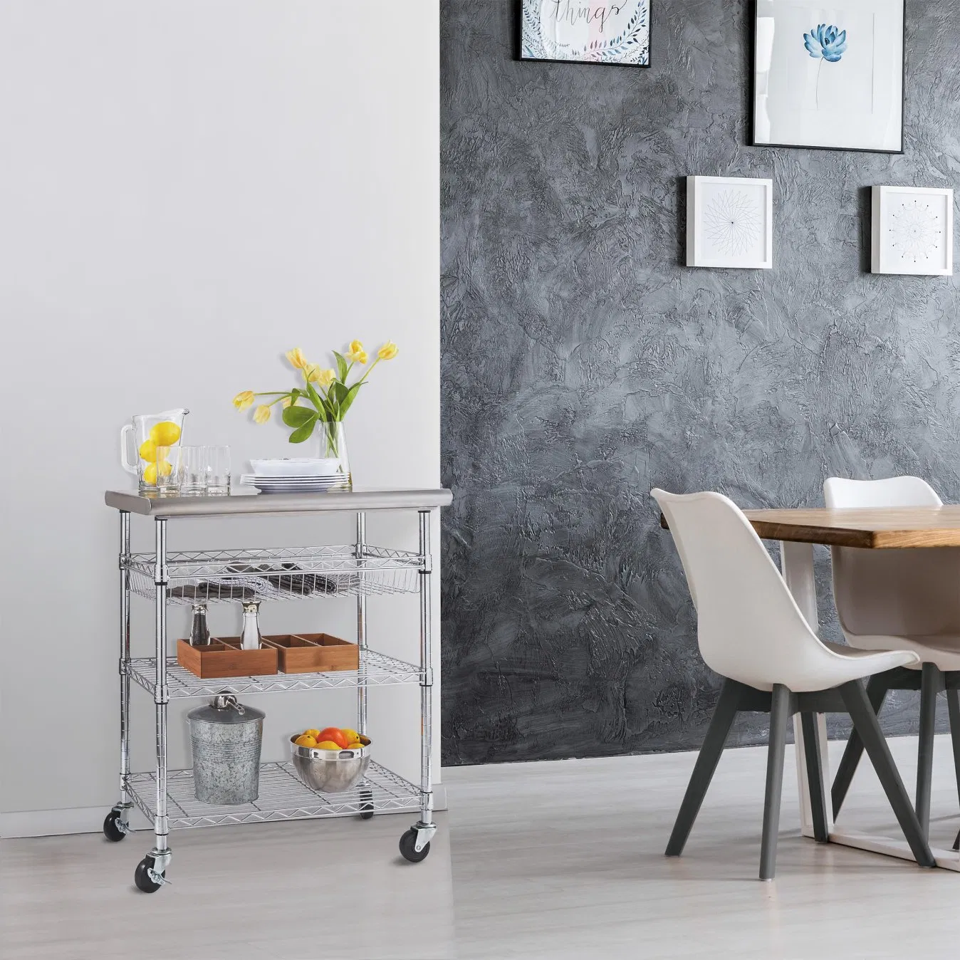 Commercial Stainless Steel Top Work Table Island Utility Cart Prep Station, 78 for Restaurant, Kitchen, Warehouse, Garage, Hotel, Home, 55 Steel, 24" W X 20" D