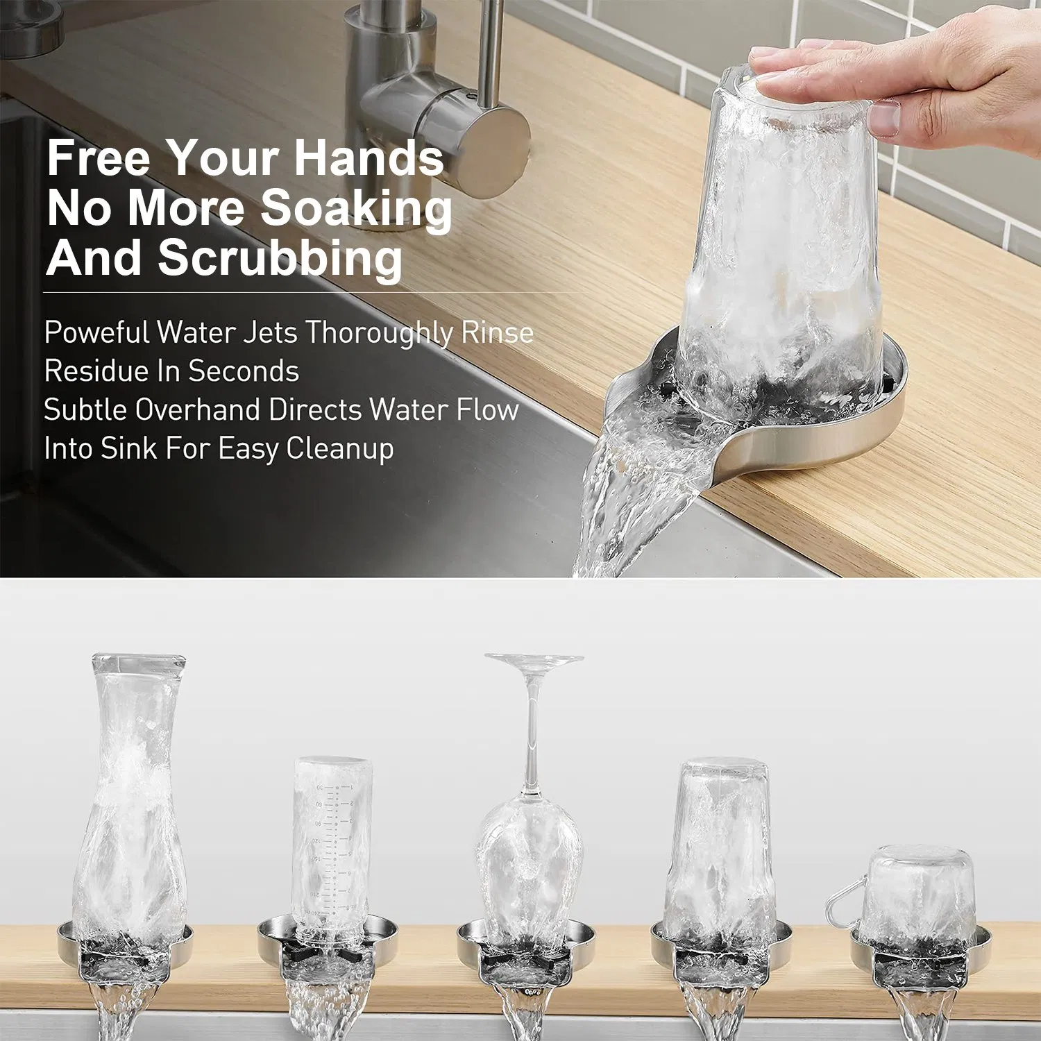 Glass Rinser - Bottle Washer, Kitchen Sink Cup Rinser, Faucet Glass Washer Cleaner Attachment Accessory for Bar Sink