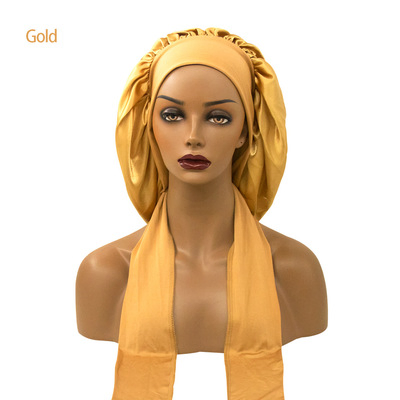 Women Satin Solid Ribbon Headband Night Sleep Oversized Shower Cap