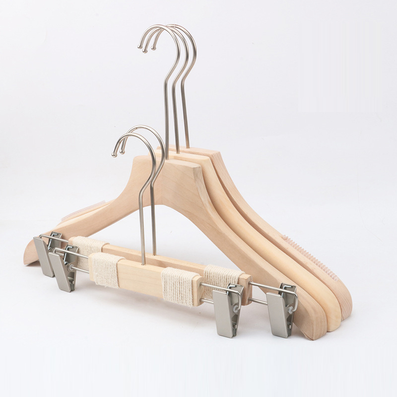 Natural Wooden Hangers Sets with Non-Slip Straps & Clips - Bulk for Boutiques