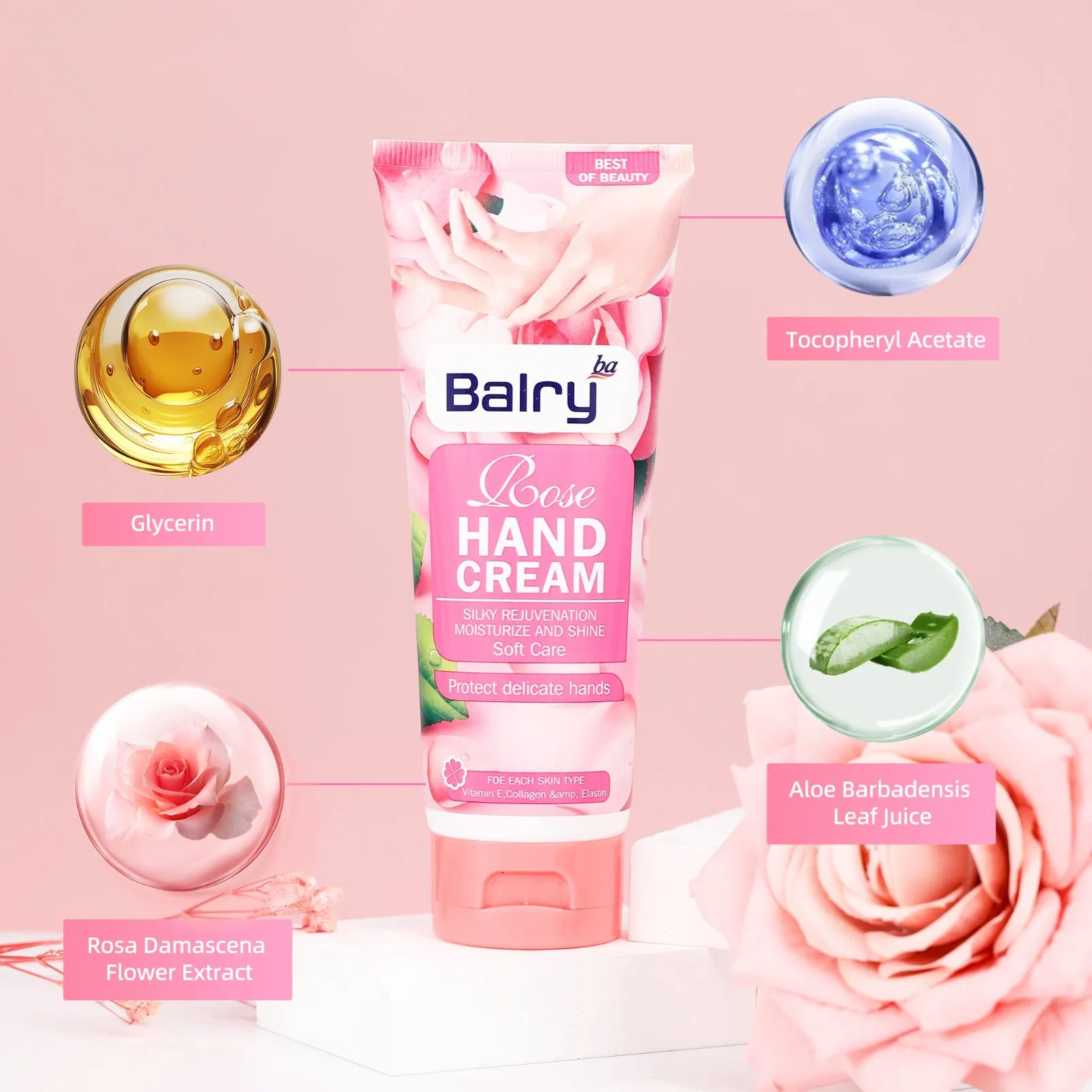 Best Selling Rose Fragrance Skin Brightening Moisturizing Lotion Hand Cream for Dry Skin Prevention