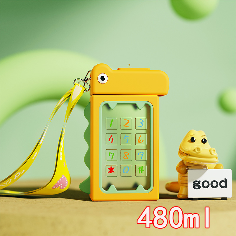 480ml Cute Dinosaur Shape Design Water Bottle for Kids with Trape