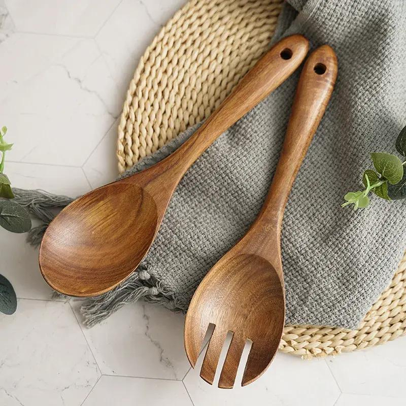 Acacia Wood Handmade Salad Wooden Kitchen Long Handle Spoon