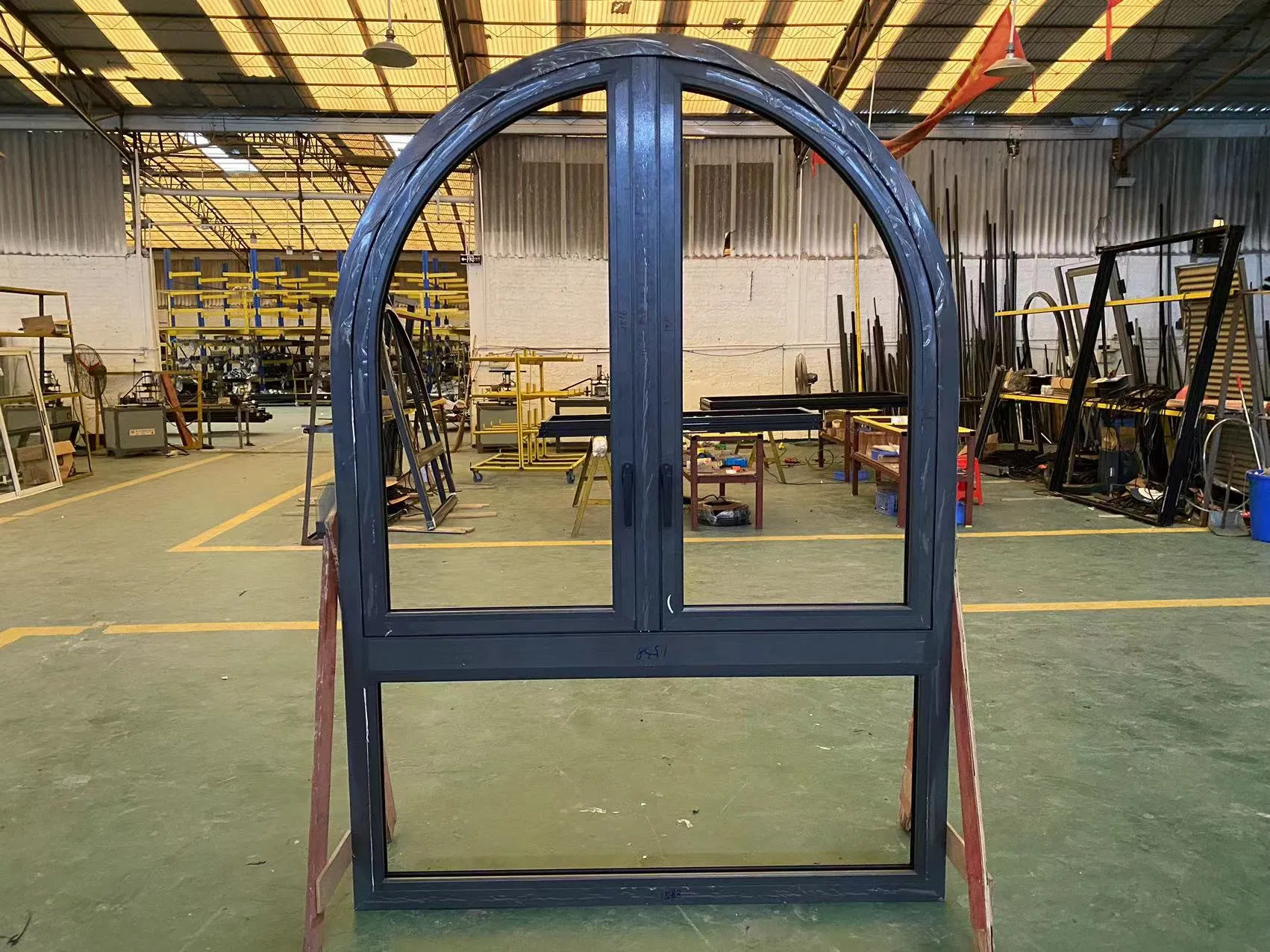 Interior Arch Mirror Glass Aluminum Swing Door