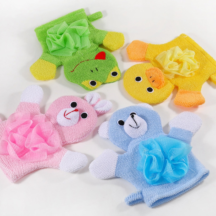 Soft Baby Bath Brush Kids Body Scrubber Exfoliating Sponge Cartoon Animal Shower Gloves Skin Cleaner Cleaning Tool for Children
