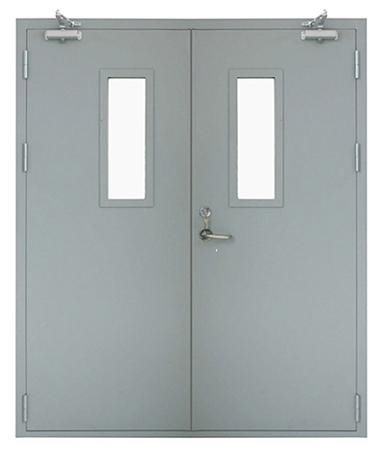 Fire Fighting Access Metal Double Leaf 1 Hour Fire Proof Steel Door with Glass Panel
