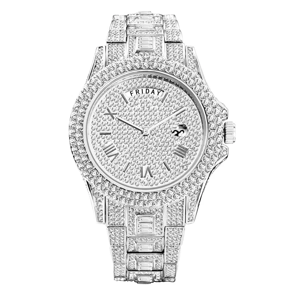 Hot Selling Fashion High-Grade Double Calendar Business Full Diamond Quartz Men's Watch