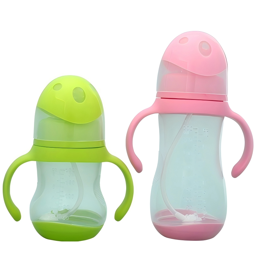 Premium Wide Neck Baby Bottle with Straw and Handle