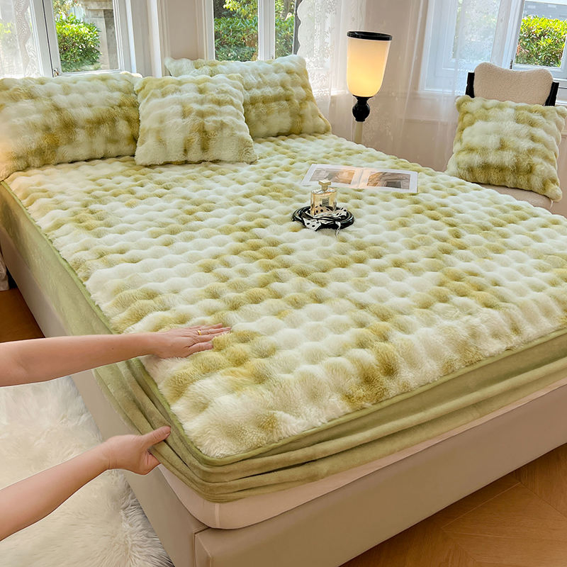 Rabbit Hair Flannel Crib Mattress Topper Warm Padded and Thicken Milk Velvet Fitted Sheet Cover for Home Use