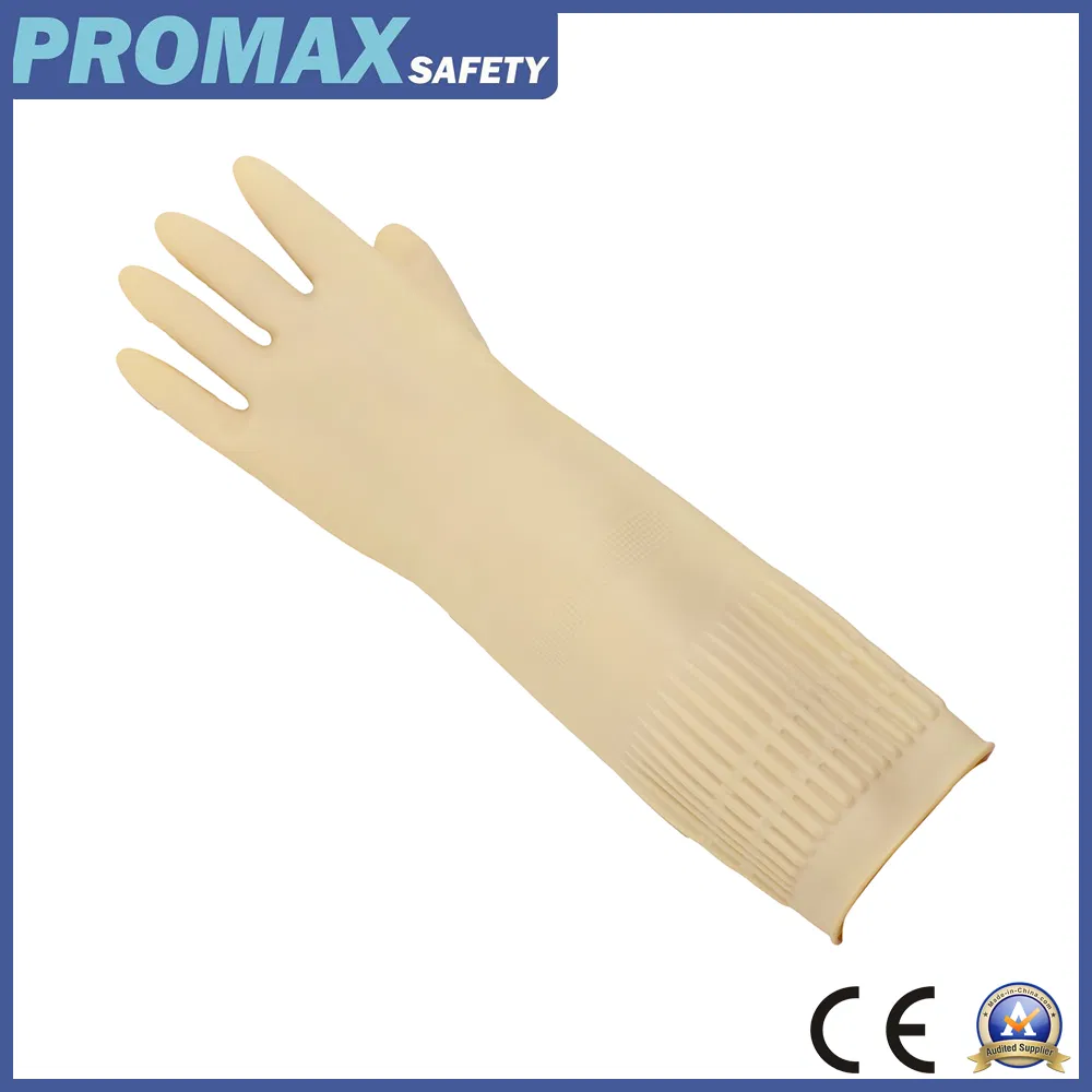 Extra Long Cuff Kitchen Dish Silicon Reusable Waterproof Flocked Lined Latex Rubber Household Gloves for Washing Cleaning