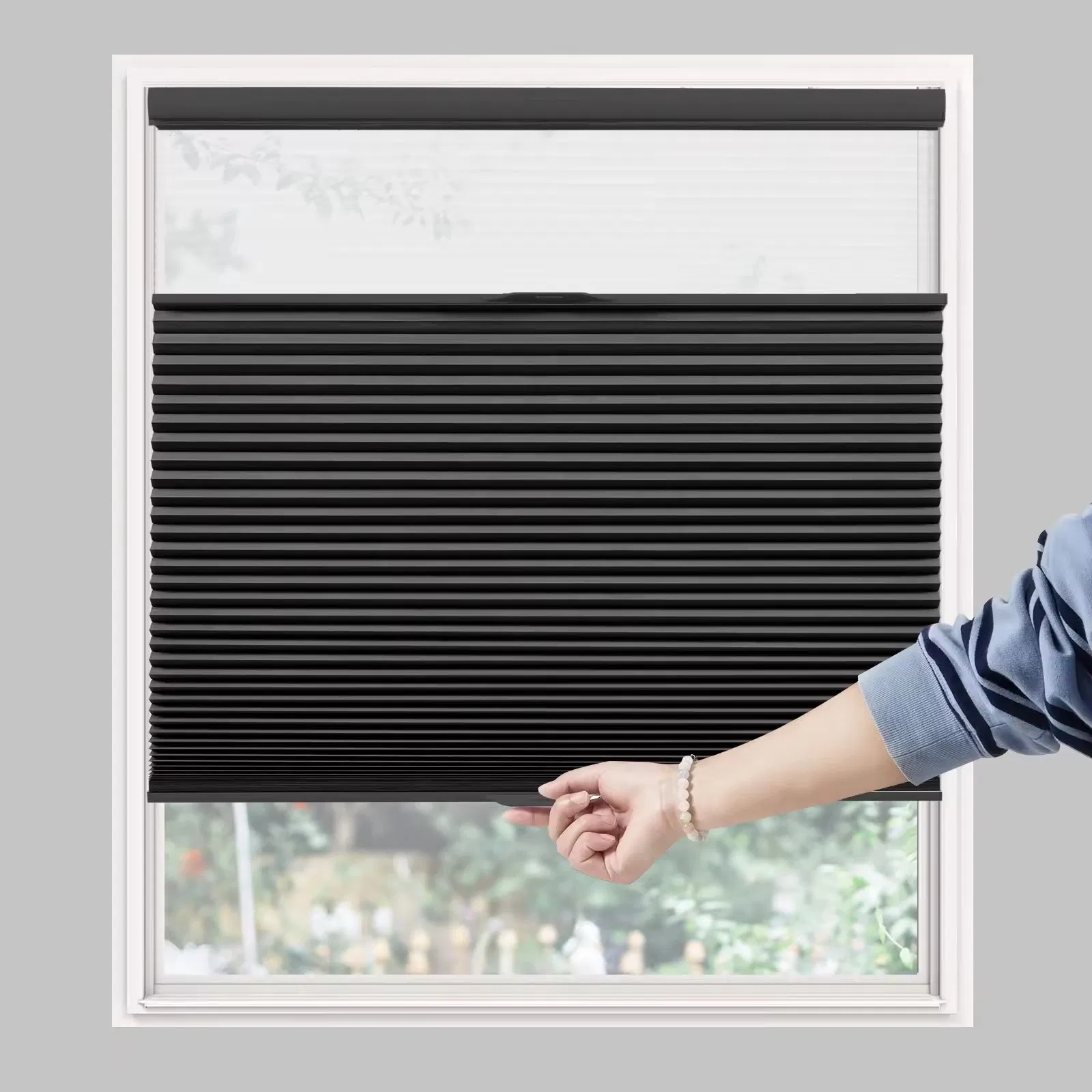 No Tools No Drill Pull Down Honeycomb Blinds for Indoor Windows