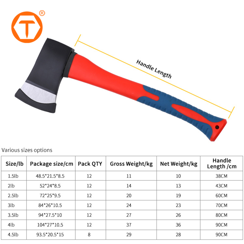 1.5lb- 4.5lb Head Fiberglass Handle Cut Wood Axe