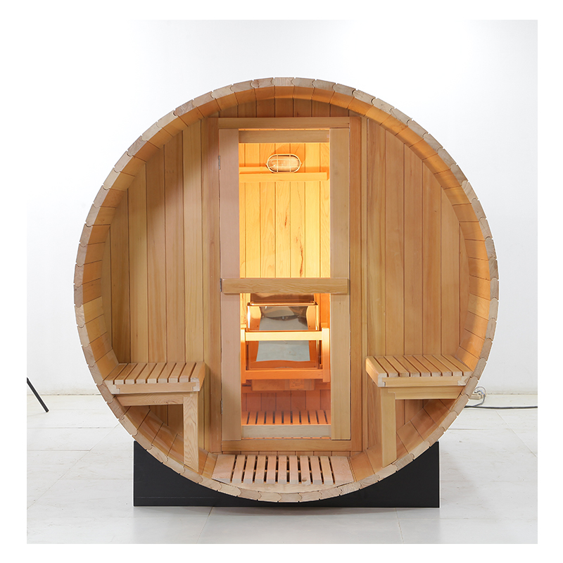 Canadian Red Cedar Outdoor Round Wooden Barrel Sauna Panoramic Sauna Room