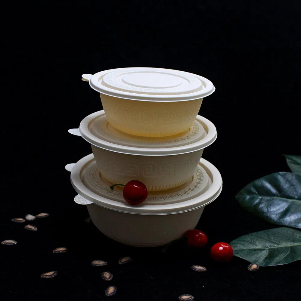 750ml Eco Disposable Food Container Microwavable Takeout Corn Starch Bowl with Lid