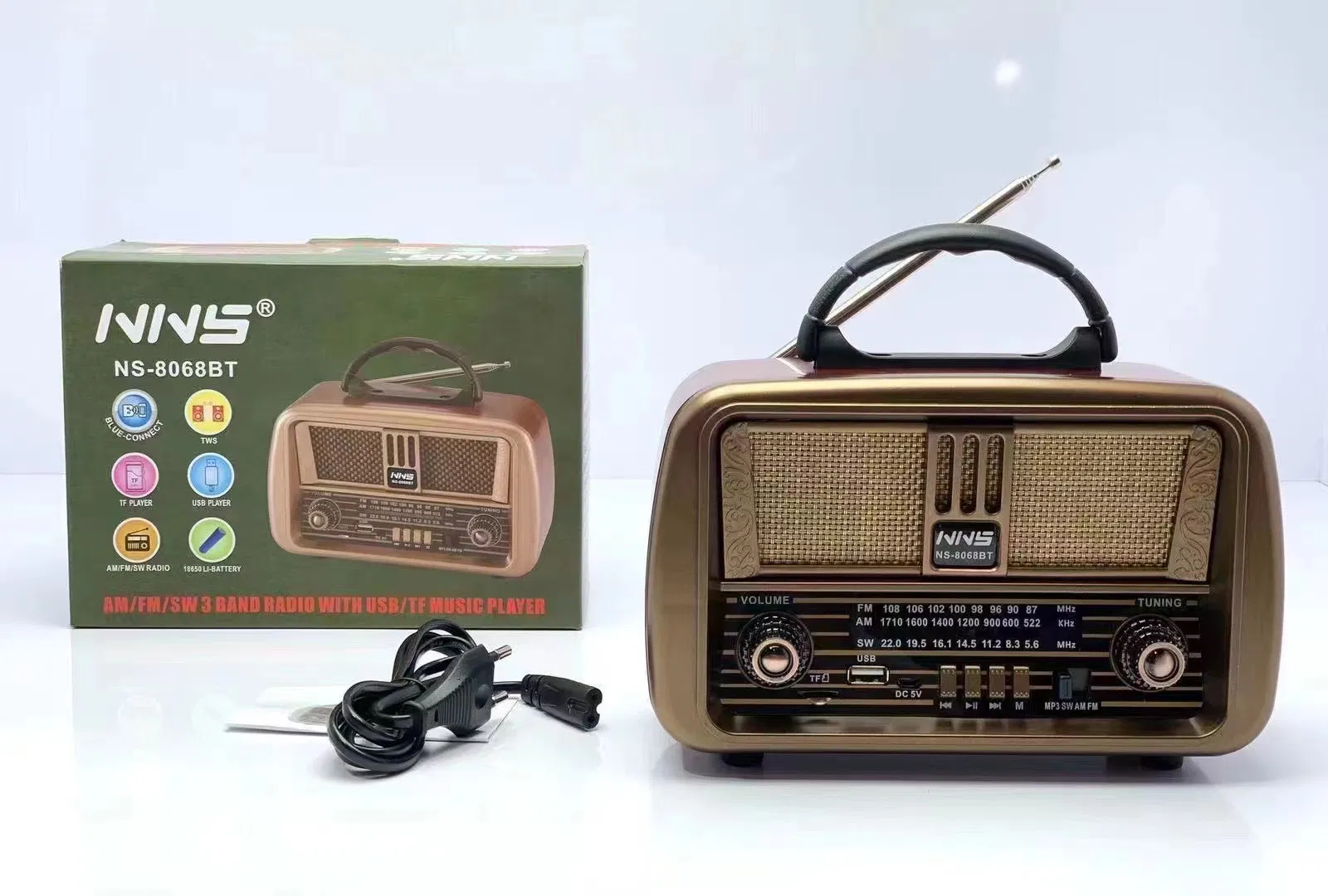 Ретро радио NS-8068BT с Bluetooth, деревянный корпус