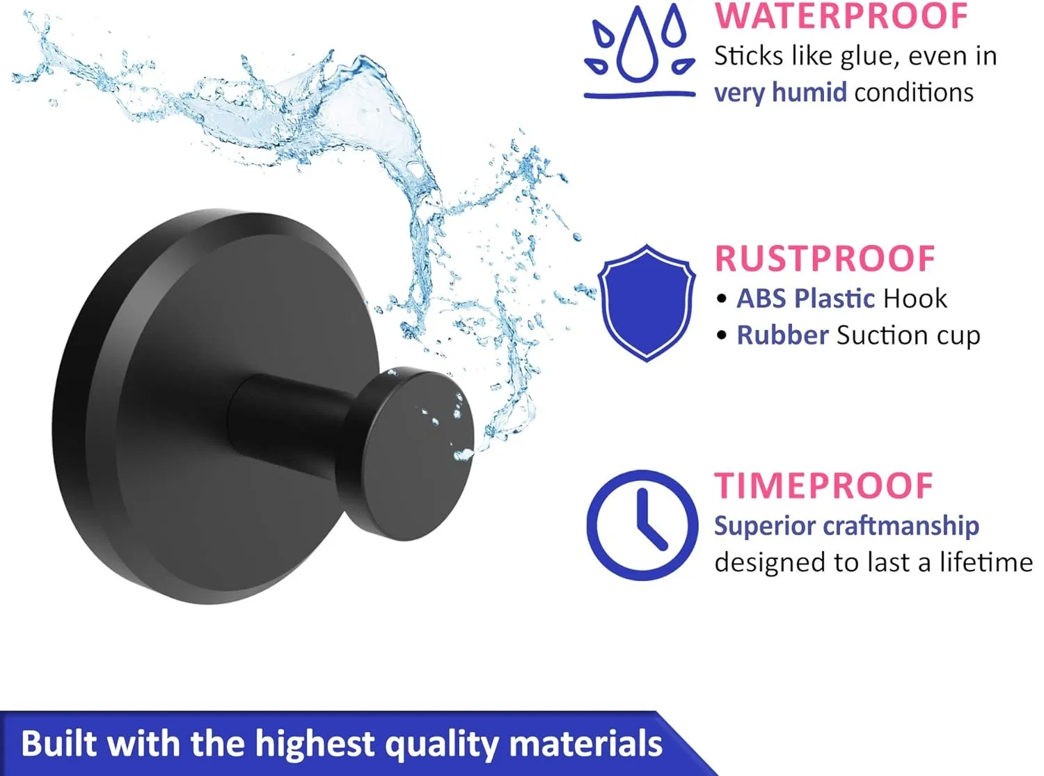 304SUS Matte Black Bath Robe Hook Holder Bathroom Shower Suction Cup Hooks