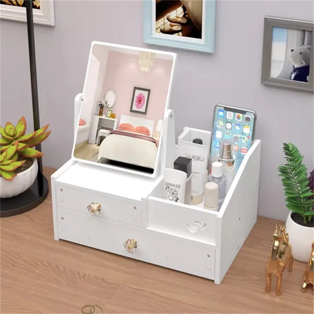 Cabinet Drawer Storage Makeup with Box Desktop Princess Size Vanity Mirror