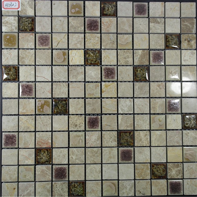 Brow Color Square Shape Stainless Mixed Stone Mosaic for Interior Wall