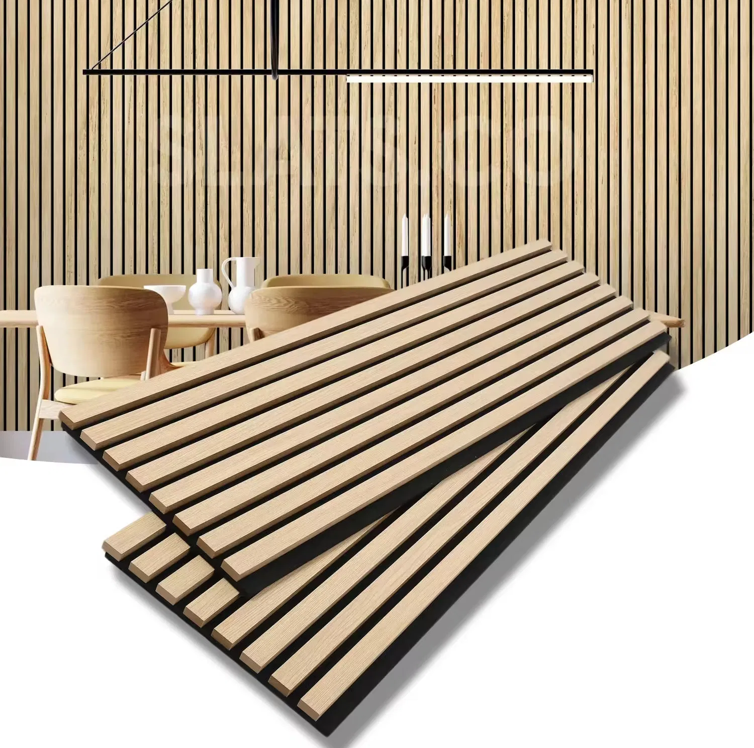 Acoustic Slat Wood Wall Panels for Soundproofing with Popular Wood Colors Finishes